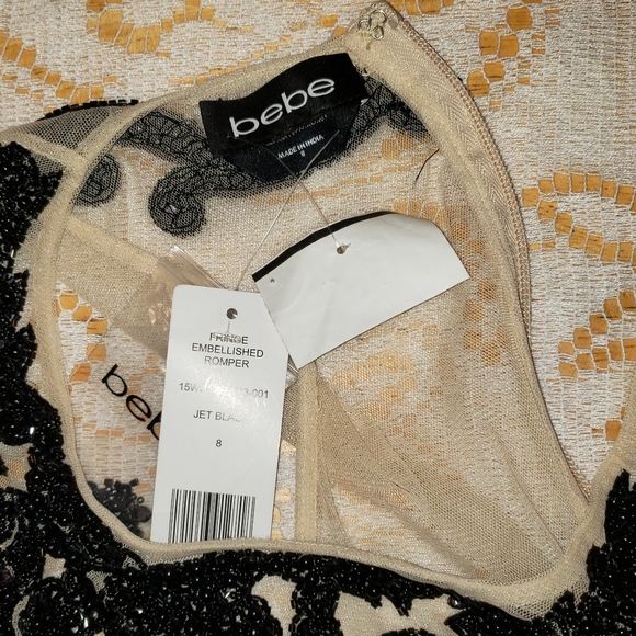 NWT Bebe beaded fringed black romper 8 - Picture 4 of 4